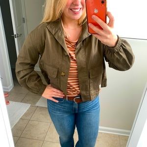 Old Navy Cropped Button Jacket Olive Green